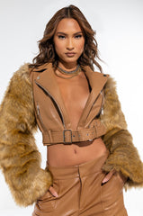 AZALEA WANG NOLLIE FAUX FUR ARMS MOTO JACKET