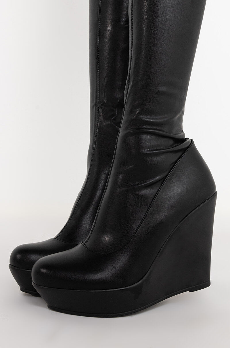 AZALEA WANG NONE OF YOUR BUSINESS WEDGE BOOT IN BLACK