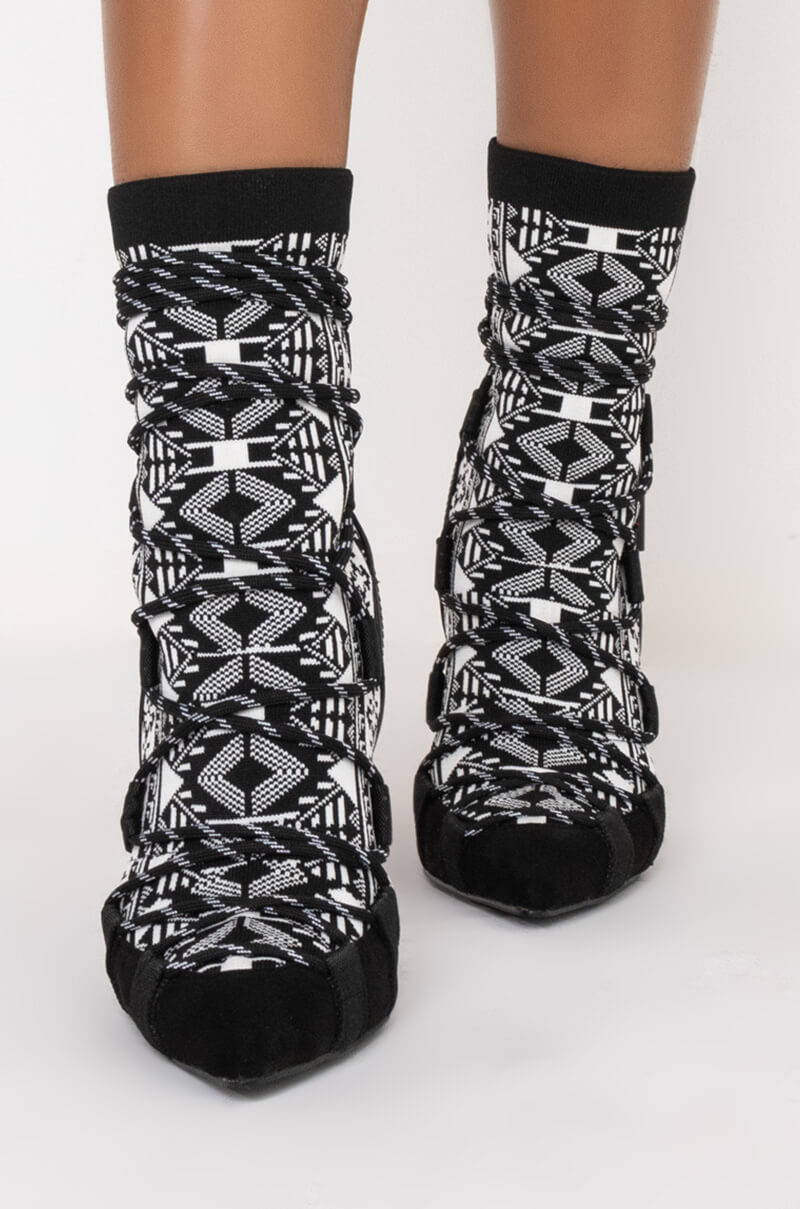 AZALEA WANG OLYMPUS HAS FALLEN STILETTO BOOTIE IN BLACK WHITE