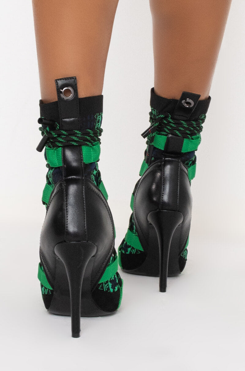 AZALEA WANG OLYMPUS HAS FALLEN STILETTO BOOTIE IN GREEN