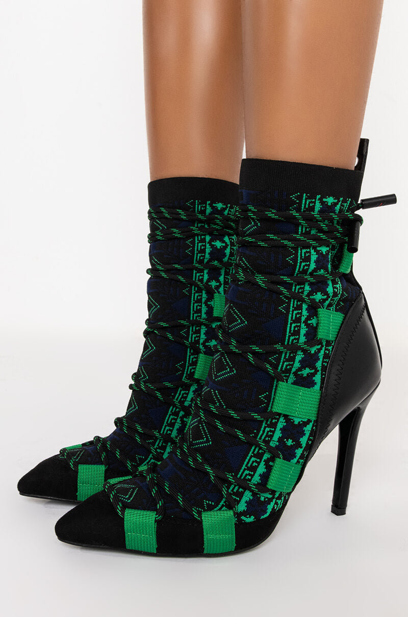 AZALEA WANG OLYMPUS HAS FALLEN STILETTO BOOTIE IN GREEN