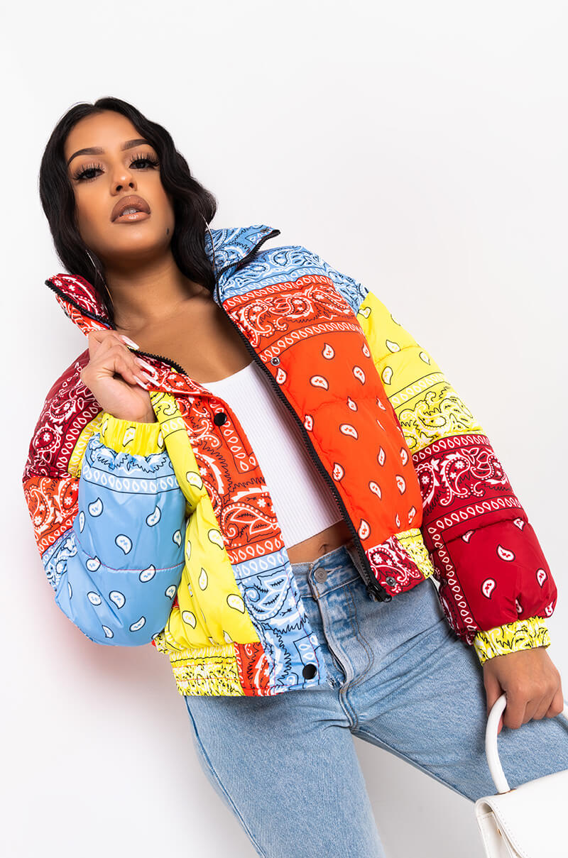 AZALEA WANG PAISLEY MULTI PUFFER JACKET