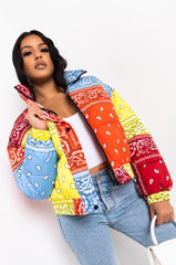 AZALEA WANG PAISLEY MULTI PUFFER JACKET