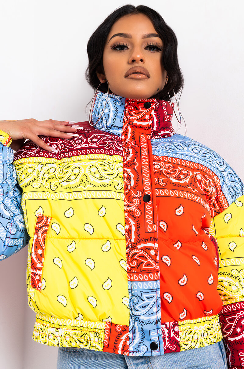 AZALEA WANG PAISLEY MULTI PUFFER JACKET