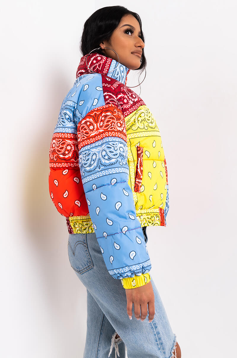 AZALEA WANG PAISLEY MULTI PUFFER JACKET
