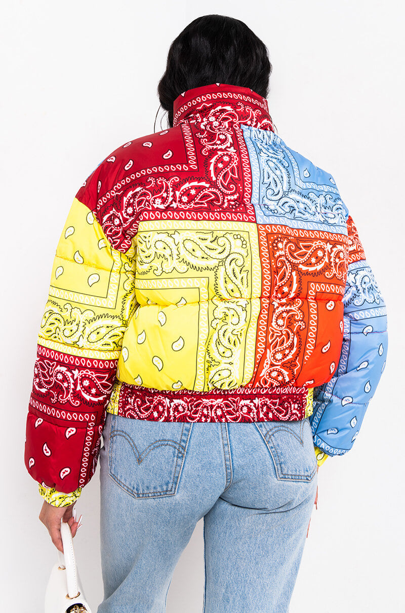AZALEA WANG PAISLEY MULTI PUFFER JACKET