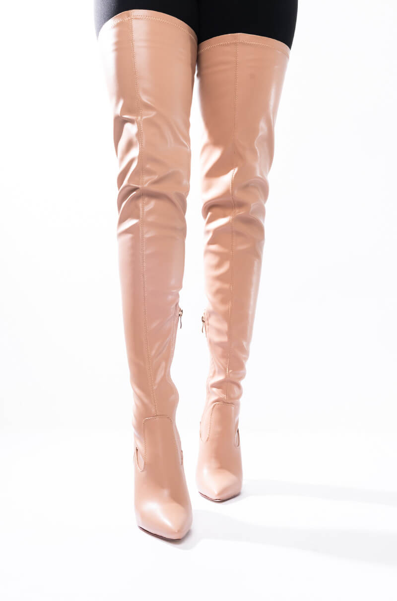 AZALEA WANG READY OR NOT THIGH HIGH STILETTO BOOT IN NUDE