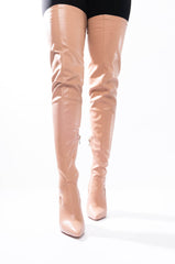 AZALEA WANG READY OR NOT THIGH HIGH STILETTO BOOT IN NUDE