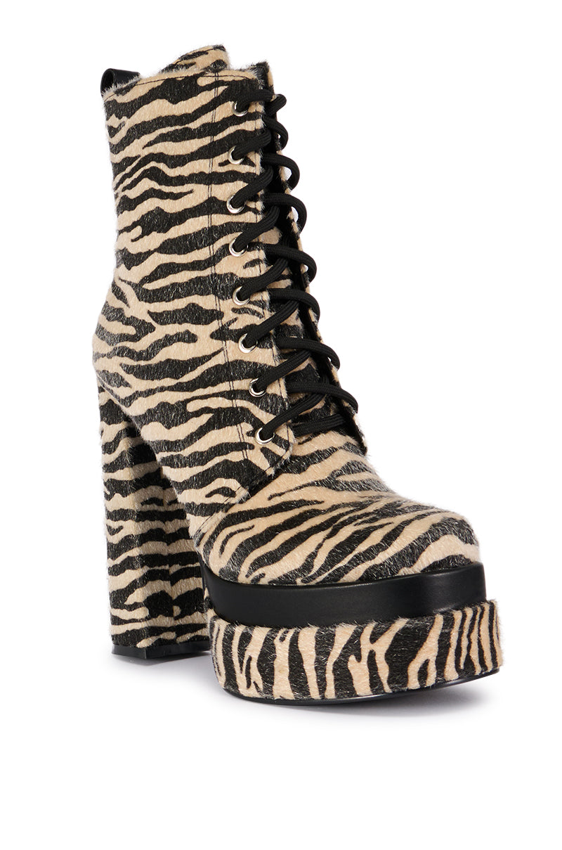 AZALEA WANG REDFORD MULTI PLATFORM PONY HAIR ZEBRA BOOTIE