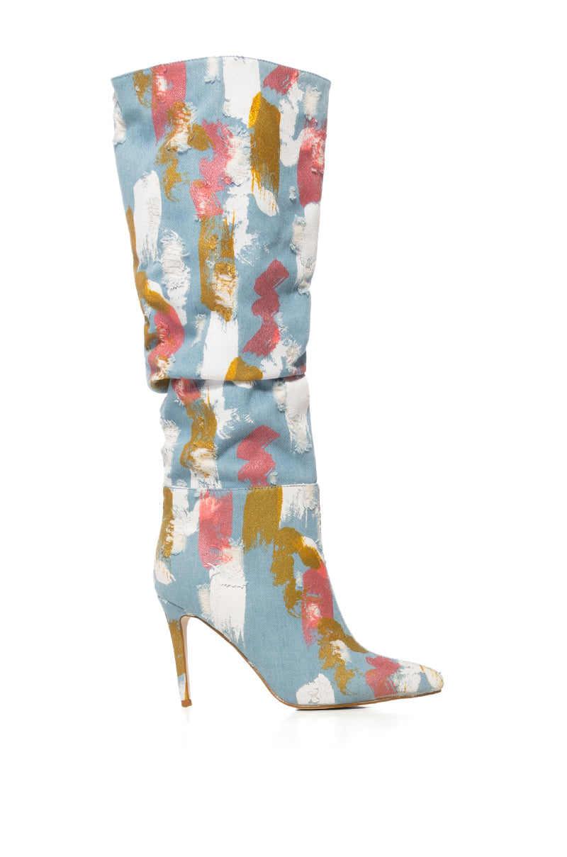 AZALEA WANG ROSEBAY MULTI PAINT STROKE DENIM BOOTIE