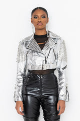 AZALEA WANG SILVER STUDDED CROP MOTO