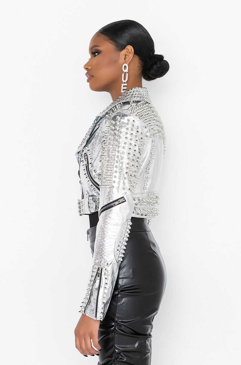 AZALEA WANG SILVER STUDDED CROP MOTO