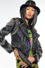 AZALEA WANG SOFI STUDDED MOTO JACKET