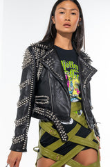 AZALEA WANG SOFI STUDDED MOTO JACKET