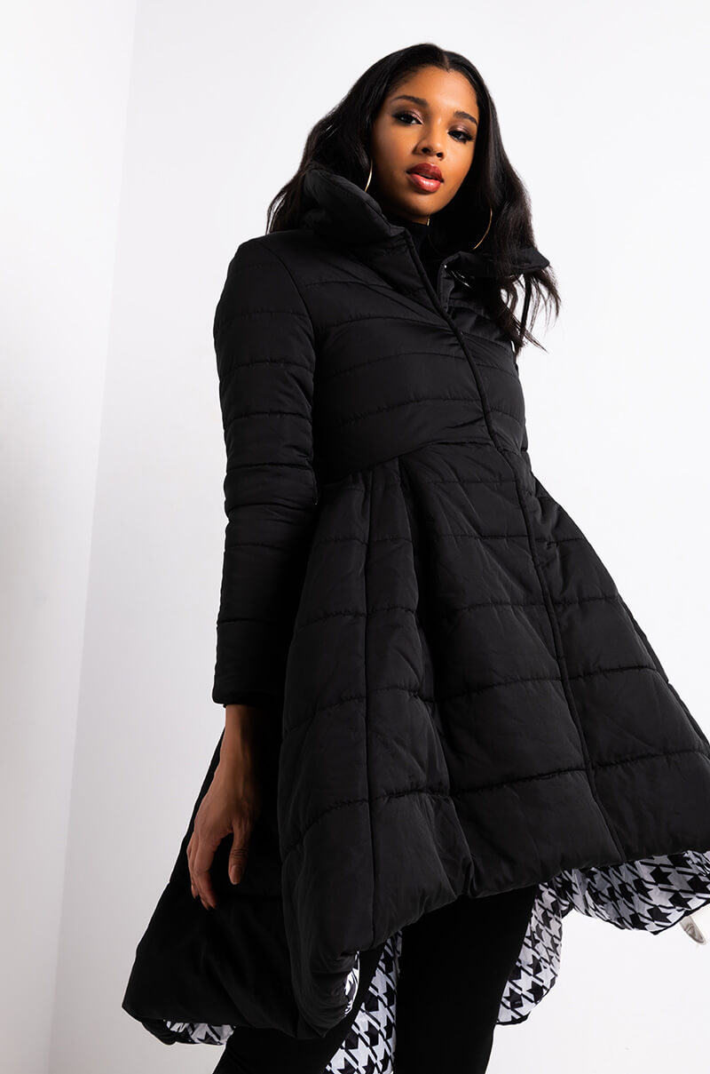 AZALEA WANG SOLID MIDTOWN PEPLUM PUFFER TRENCH