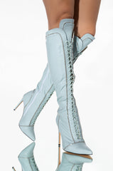 AZALEA WANG STOP STAND THE DRAMA STILETTO BOOT IN BLUE