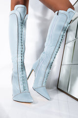 AZALEA WANG STOP STAND THE DRAMA STILETTO BOOT IN BLUE
