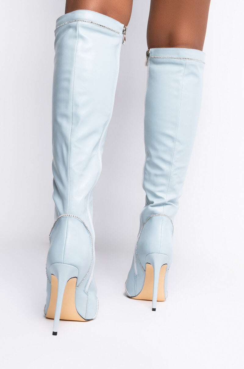 AZALEA WANG STOP STAND THE DRAMA STILETTO BOOT IN BLUE