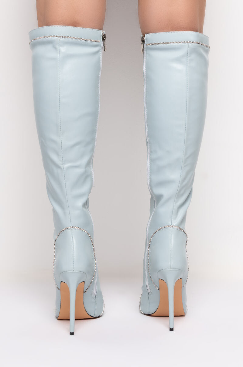 AZALEA WANG STOP STAND THE DRAMA STILETTO BOOT IN BLUE