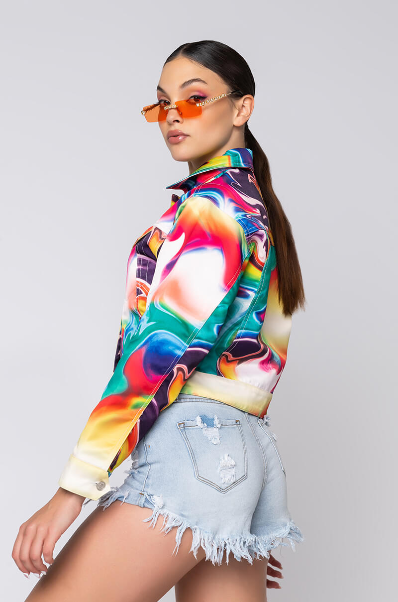 AZALEA WANG SWIRL PRINTED DENIM JACKET