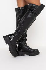 AZALEA WANG THERE SHE GO FLATFORM BOOT IN BLACK