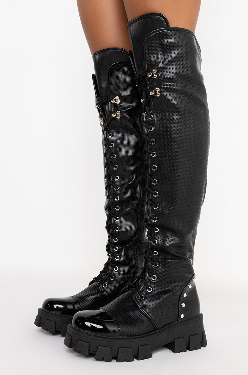 AZALEA WANG THERE SHE GO FLATFORM BOOT IN BLACK
