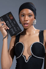 BAD BITCH CREDIT RHINESTONE CLUTCH