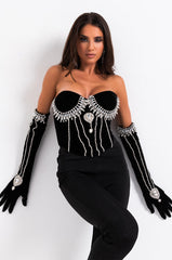 BAD BITCH ALERT VELVET RHINESTONE GLOVES