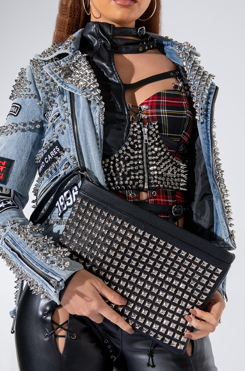 BAD ROMANCE STUDDED CLUTCH