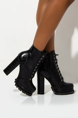 BADASS PLATFORM LACE UP BOOTIE BLACK CROC