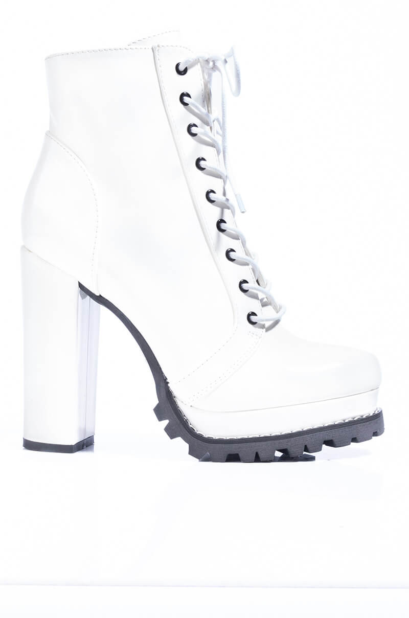 BADASS PLATFORM LACE UP BOOTIE WHITE PATENT