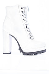 BADASS PLATFORM LACE UP BOOTIE WHITE PATENT
