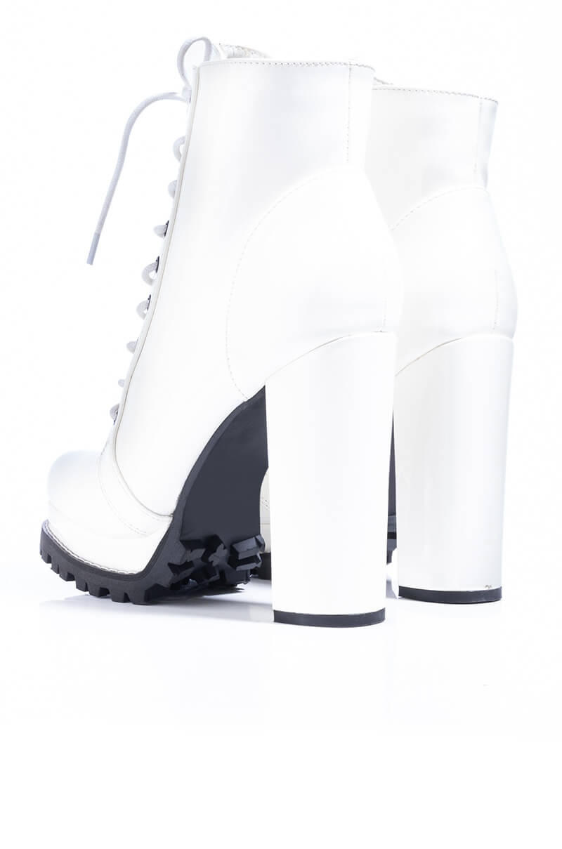BADASS PLATFORM LACE UP BOOTIE WHITE PATENT