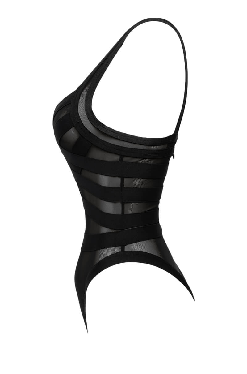 BANDAGE SLEEVELESS BODYSUIT BLACK