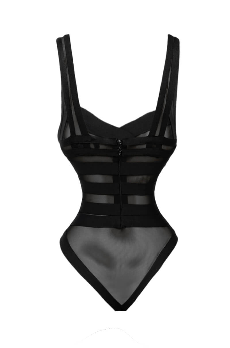 BANDAGE SLEEVELESS BODYSUIT BLACK