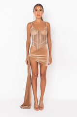 BEEN THAT BITCH CUTOUT MESH MINI DRESS LIGHT BROWN