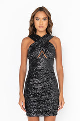 BELIEVE THIS HYPE SEQUIN MINI DRESS BLACK