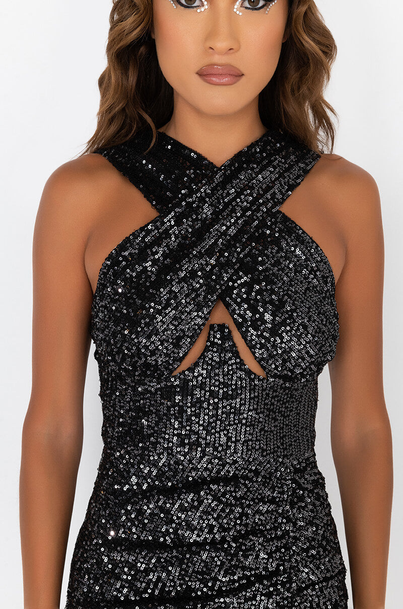 BELIEVE THIS HYPE SEQUIN MINI DRESS BLACK