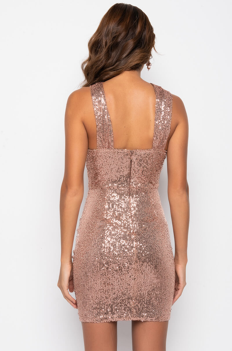 BELIEVE THIS HYPE SEQUIN MINI DRESS GOLD ROSE