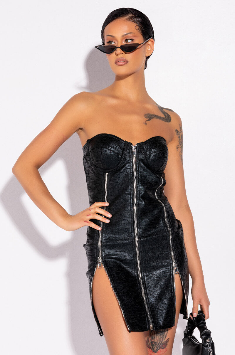 BEST DATE BANDAGE ZIP FRONT MINI DRESS