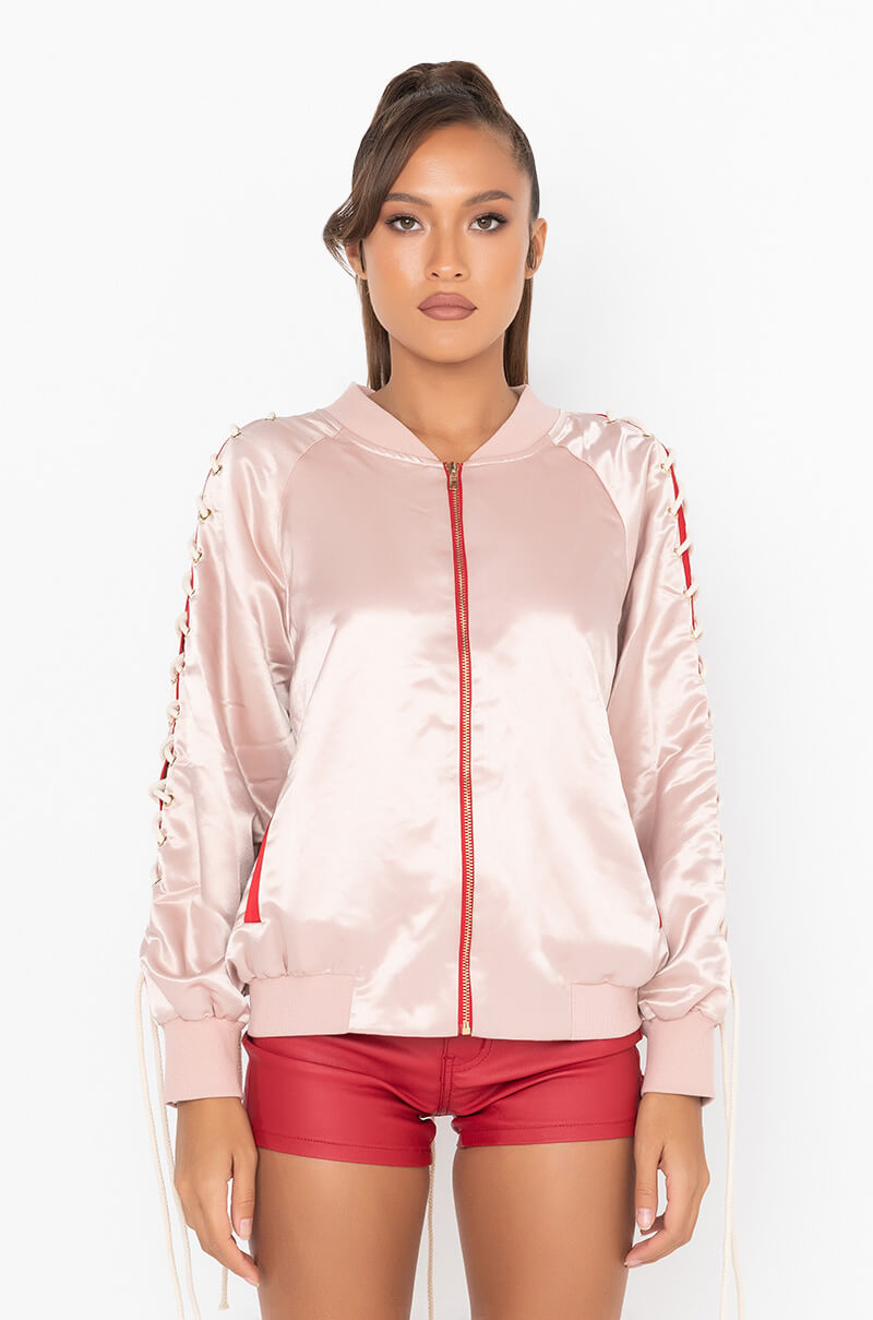 BEST DRESSED SATIN LACE UP BOMBER