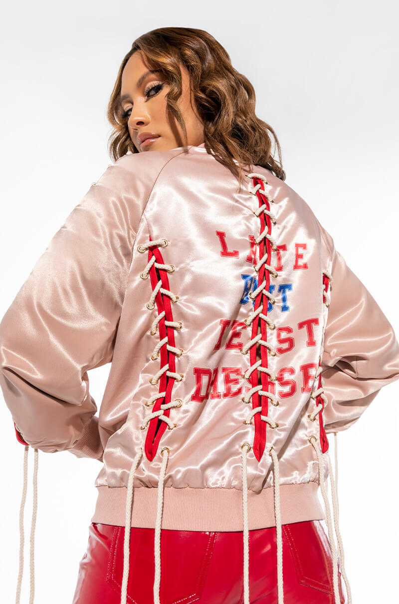BEST DRESSED SATIN LACE UP BOMBER