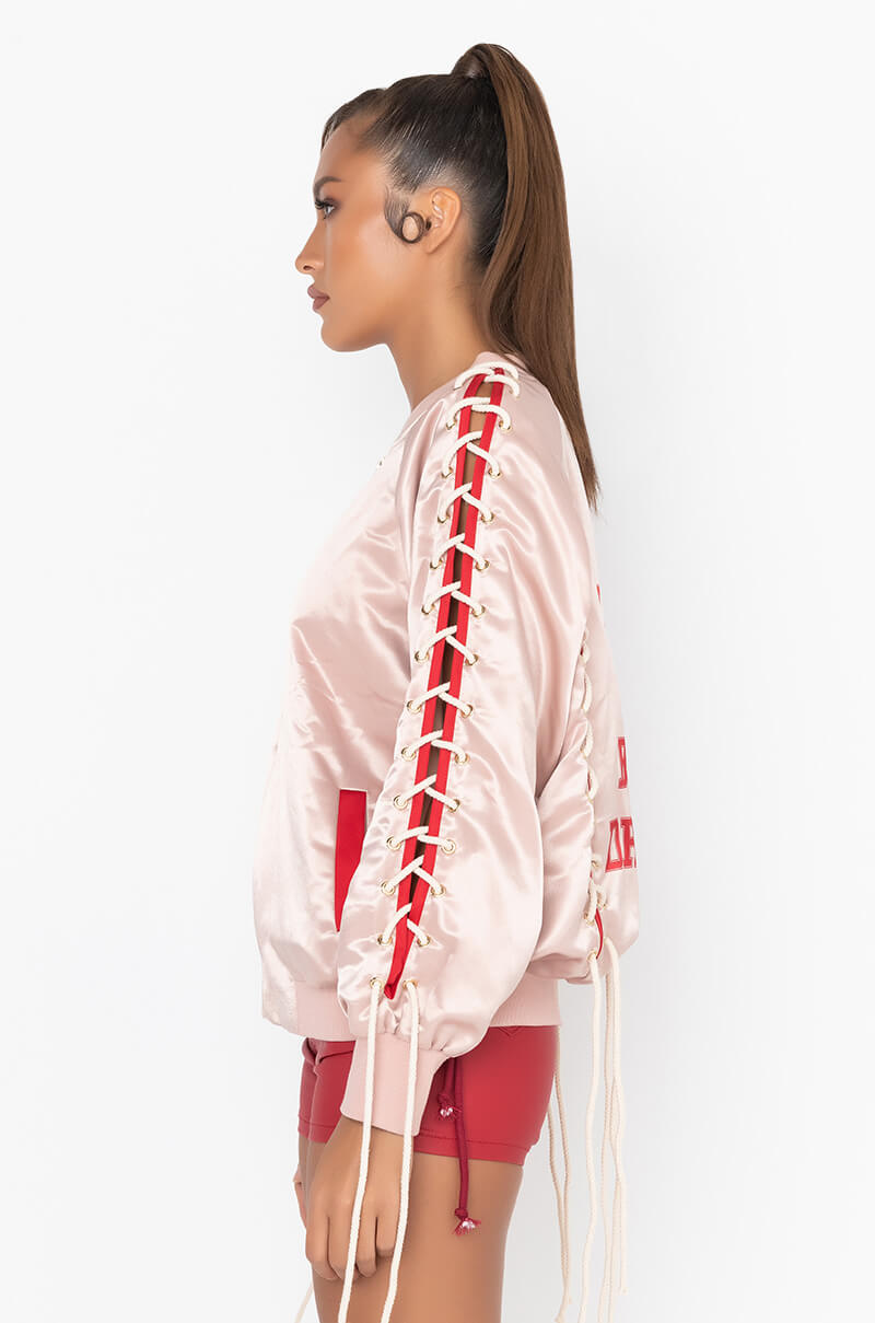 BEST DRESSED SATIN LACE UP BOMBER