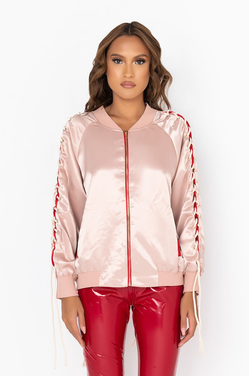 BEST DRESSED SATIN LACE UP BOMBER