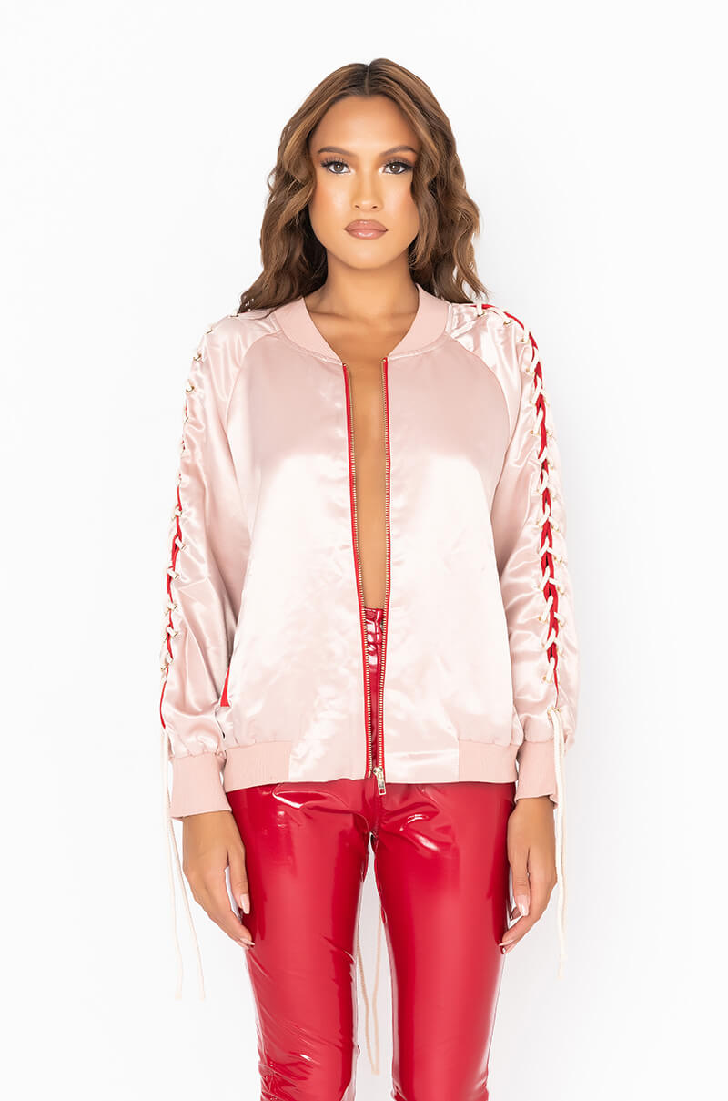 BEST DRESSED SATIN LACE UP BOMBER