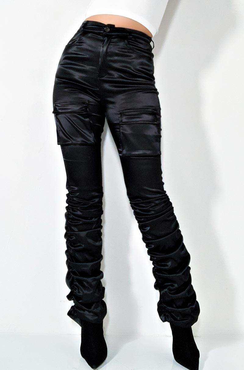 BETTER ME HIGH WAISTED STRETCHY SCRUNCHED ANKLE PANTS BLACK