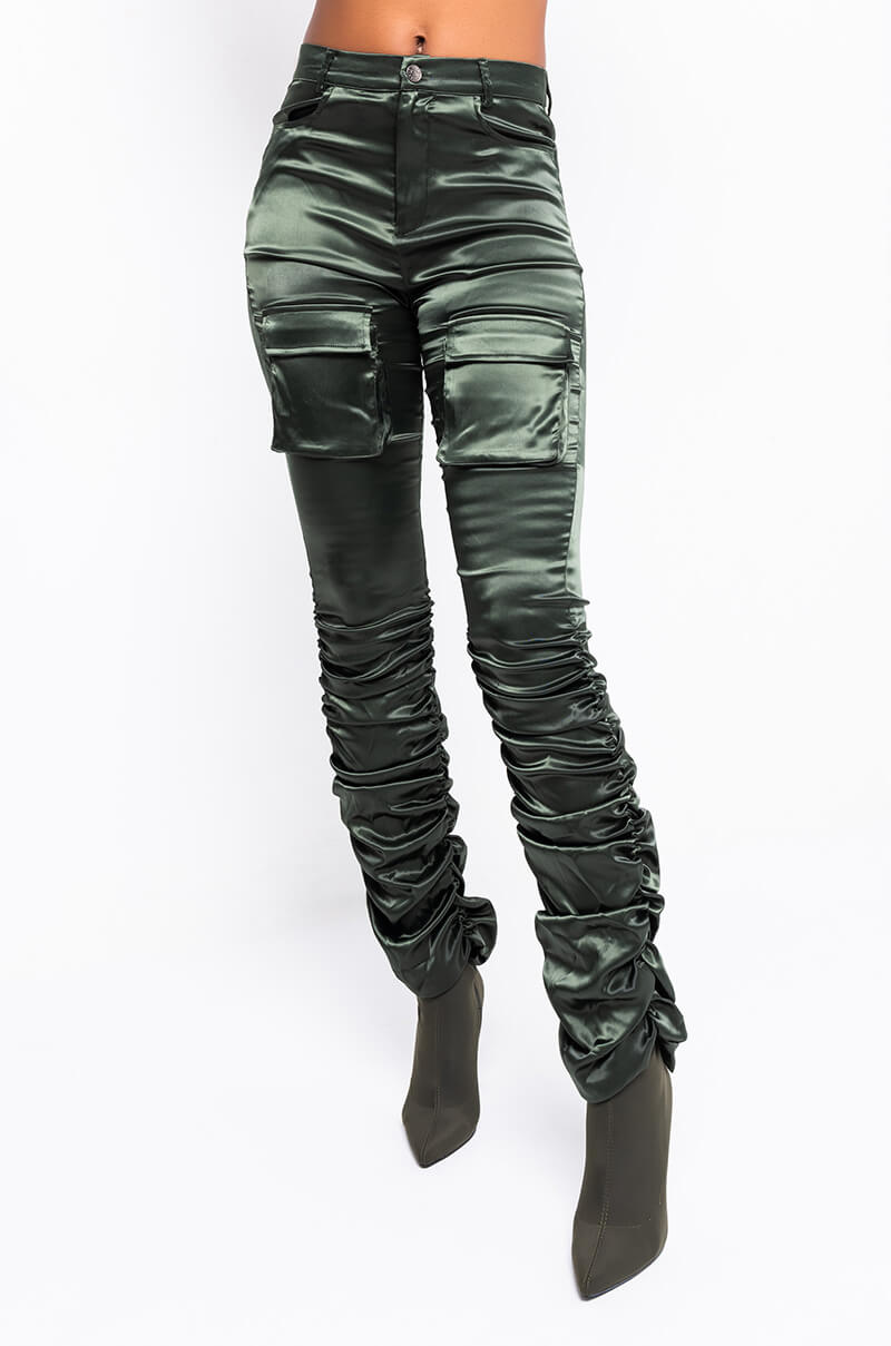 BETTER ME HIGH WAISTED STRETCHY SCRUNCHED ANKLE PANTS OLIVE