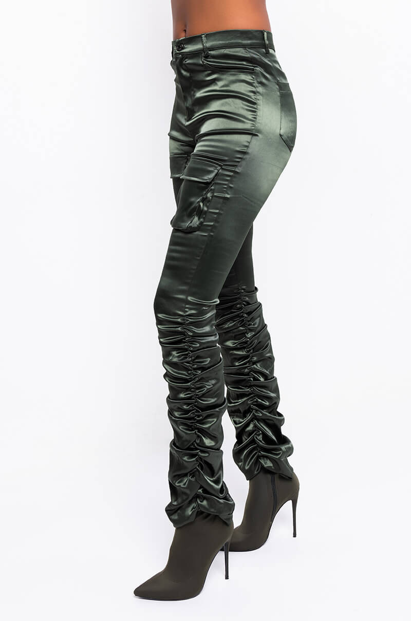 BETTER ME HIGH WAISTED STRETCHY SCRUNCHED ANKLE PANTS OLIVE