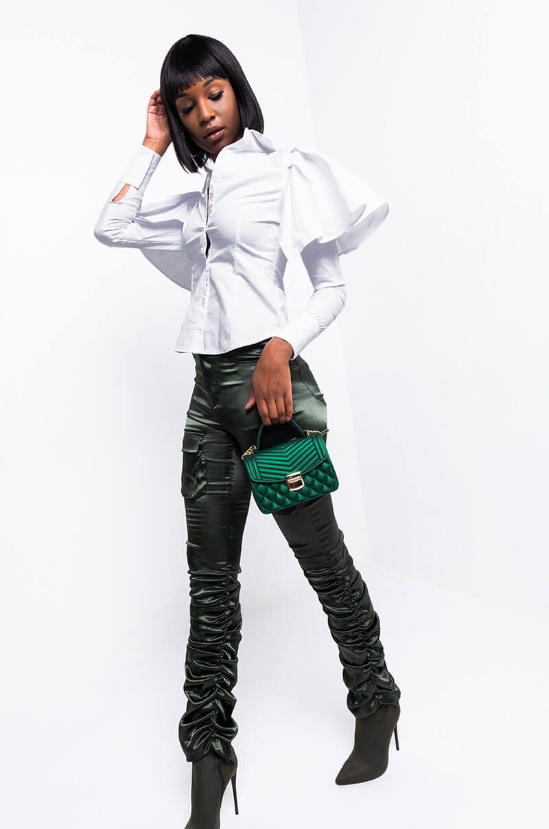 BETTER ME HIGH WAISTED STRETCHY SCRUNCHED ANKLE PANTS OLIVE