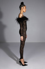 BIG LOVE LACE JUMPSUIT WITH FEATHER DETAILS